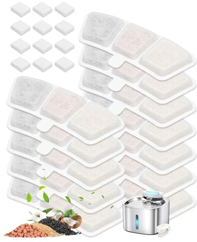 Haliya 24-pack filter för Oneisall dricksfontän för katt, PW04 3,5 l kattfontän, trådlös, flerskikts högeffektiv filtrering, 12 kattfontänfilter med 12 skumfilter (12 + 12)