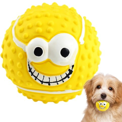 Hundeball mit lächelndem Gesicht, 8 cm, lustig, federnd, lustig, federnder Hundeball, interaktive Haustierbälle, langlebiges Kauspielzeug für kleine, mittelgroße Hunde, Welpen, verspieltes