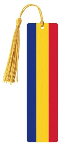 Flag of Romania Print Wooden Bookmark with Tassel, Exquisite Pattern Ideal Gift for Book Lovers, for Home Office Library