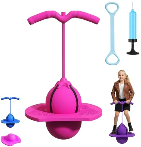 Pogo Sprungball für Kinder und Erwachsene, Pogo Stick mit Griff, Balance Hüpfball für Kinder, Rutschfester Unterseite, Tragfähigkeit 300 Kg, Zum Trainieren des Gleichgewichts (Rosa–Mit Armlehnen)
