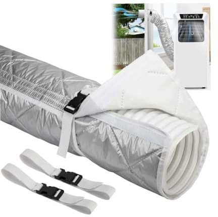 Manchon Isolation Tuyau Climatisation 150 x 58 CM, de diamètre avec 2 sangles à boucle réglables, Housse Protection Tuyau Évacuation Climatiseur Portable pour 5-6 In, pour Usage Maison et(1 set)