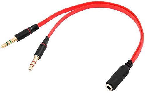 OcioDual Cavo Jack Cuffie 3.5, Cavo Aux Prolunga Cuffie Jack 3,5, Splitter Audio e Microfono per PC, Console, Computer, Laptop, Headset, MP3, Aux Femmina da 3,5 mm, Rosso
