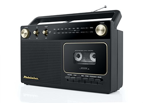 Studebaker Portable Retro Home Audio Stereo AM/FM Radio & Cassette Player/Recorder with Aux Input Jack & Built in Speakers (Gold)