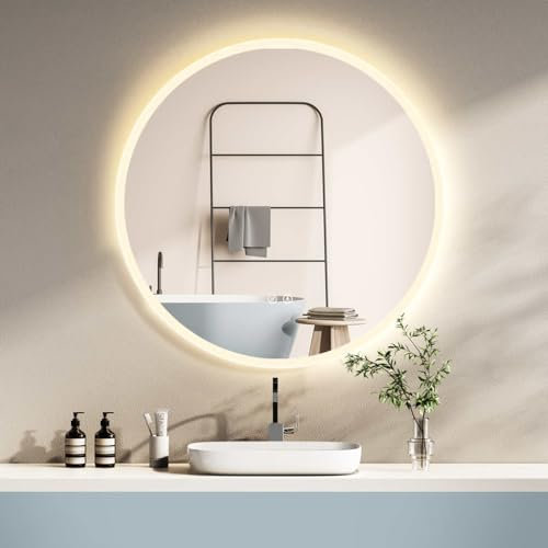 HOKO Badspiegel 60cm ULM, mit ANTIBESCHLAG SPIEGELHEIZUNG, Badezimmerspiegel rund mit LED Beleuchtung und mit Touch Schalter + LED Wechsel - Warmweiß - Kaltweiß - Neutral
