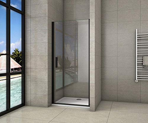 AICA porte de douche 80x200cm porte de douche pivotante noir en 8mm verre anticalcaire