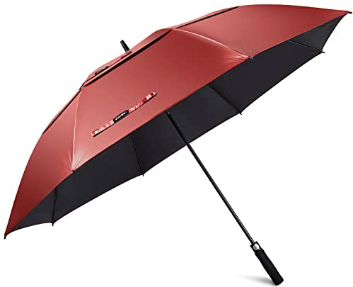 G4Free - Ombrello da golf con protezione UV da 172 cm, apertura automatica, doppia copertura, oversize, extra large, antivento, per sole e pioggia (rosso/nero).