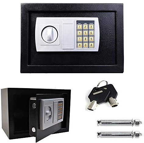 Coffre-Fort à Poser avec Serrure Électronique Numérique et Alarme, 2 Clés pour Ouverture d'Urgence, 8,5L Mural pour Bureau, Hôtel, 31 x 20 x 20cm, Noir