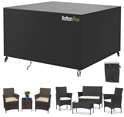 rattantree Garden Furniture Covers Waterproof, 250x210x90cm 420D Oxford Fabric with Dust Wind Proof, Heavy Duty Anti-UV Rattan Patio Chair Table Covers for Outdoor & Indoor