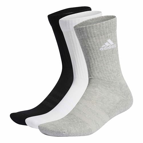 adidas Unisex adulto Cushioned Crew Socks 3 Pairs, Medium Grey Heather / White / Black, 8.5-10