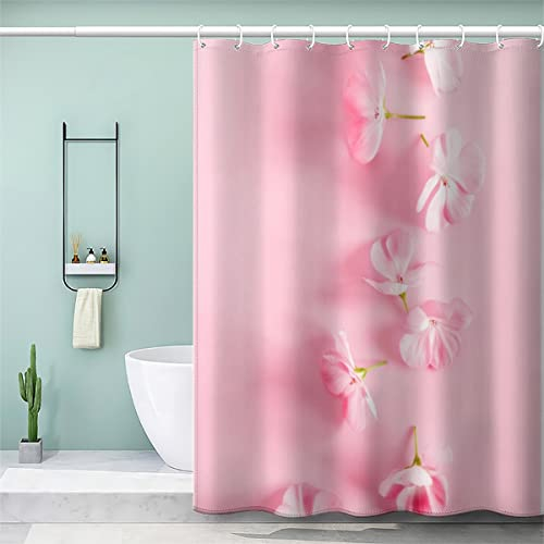 VASENA Duschvorhang Anti Schimmel 240x200 cm 3D Motiv Wasserdicht Shower Curtain Blumen Blumig Rosa Badewanne Vorhang Polyester mit 12 Haken