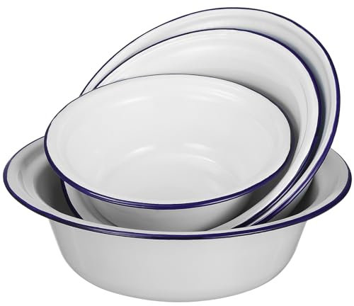 BESTonZON 4 Stück Emaille Suppenschüssel Emailliertes Becken Emaillierte Schüssel Schmalztopf Mit Deckel Emaille Rührschüssel Emailgeschirr Vier Größen Salatschüssel Ramen Becken