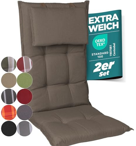 gardisun Gartenstuhlauflagen Hochlehner mit Kopfteil I Extra Dicke Sitzauflagen I Made in Europe I Ideale Polsterauflagen für Hochlehner I Auflagen mit extra hoher Lichtechtheit I 2er Set I Taupe