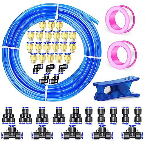 ERGAOBOY Kit de tuyau à air en polyuréthane PU, 32M de tuyau à air PU bleu, 8 mm OD x 5 mm ID avec kits de raccordement pneumatique