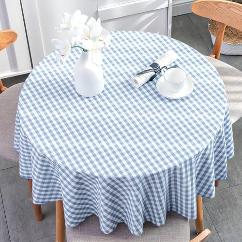 Table Cloth Round PVC Wipe Clean Tablecloth Blue White Checked Waterproof Oil-Proof Stain-Resistant Vinyl Table Cover for Kitchen,Dining,Garden,Cafe,Buffet,Party,Indoor,Outdoor Tabletop Decor (120cm)