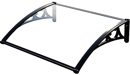HUHJYUGE Toit Marquise en Polycarbonate Invisible 100x120cm, Auvent de Porte Exterieur UV Protection, Pluie et Neige Protection, Marquise Porte D'Entree Coupe-Vent avec Support