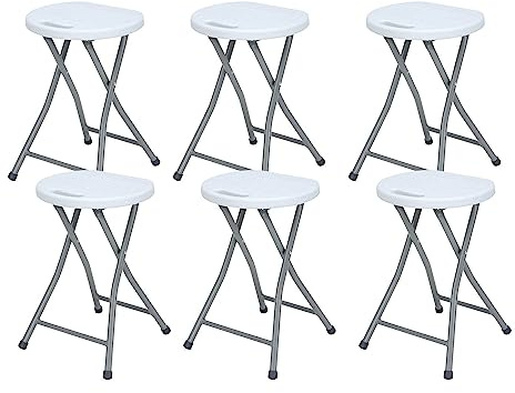 Pack 6 Taburetes Plegables de Resina y Acero 31x45cm Blancos 7house