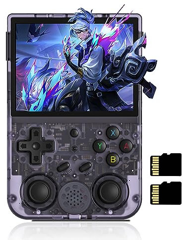 Anbernic RG353V Handheld Spielekonsole kompatibel mit Dual OS Android 11 and Linux System, Support 2.4G/5G WiFi 4.2 Bluetooth 64G SD Card, 3200mAH Hochkapazitätsbatterie,Transparent Violett
