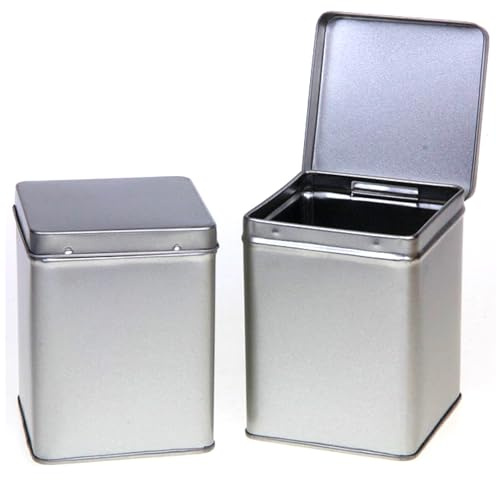 Lot de 2 - Luxe - Boîte à thé 100 g - Acier inoxydable - Argent - Carré - Boîte de conservation - Boîte de conservation - Boîte de rangement - Boîtes de rangement - Boîtes à thé pour thé en vrac -