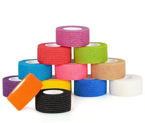 Sagafly 12 Rolls Self Adhesive Bandage Wrap Finger Protection Wrap Elastic Athletic Sports Tape Pet Vet Wrap for Dog Cohesive Bandage for Wrist Ankle Animals 2.5CM X 4.5M