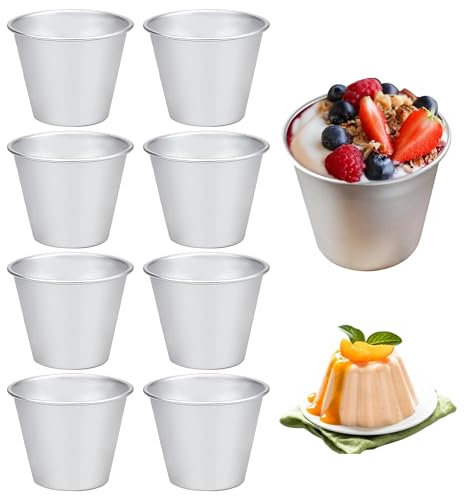 Esteopt Pudding Moulds, Aluminum Dariole Moulds, Non-Stick Muffin Tins Individual Baking Cups, Mini Pudding Basins Egg Tart Cupcake Moulds (8)