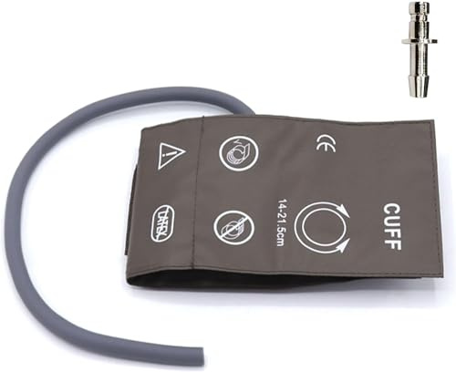 Manguito NIBP con conector BP12 para niños, 14-21,5cm, tubo único, reutilizable, PU marrón, manguito de presión arterial de repuesto con bolsa de aire interior TPU