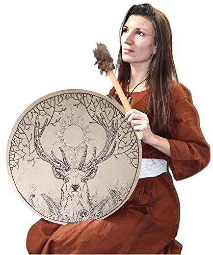 Maciun Sibirische Trommel - Deer Tree Schamanentrommeln für Erwachsene - Handgefertigte Schamanische Trommel Sibirische Trommeln Spirit Music mit Drumstick Home Ornament für Musikbegeisterte