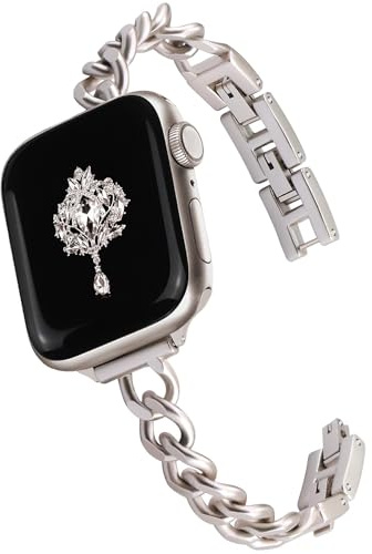 Newlibery Metallband, polarstjärna, kompatibelt med Apple Watch-armband, 38 mm, 40 mm, 41 mm, 42 mm, 44 mm, 45 mm, 46 mm, elegant smalt enkedjat dammetallarmband för iWatch Series
