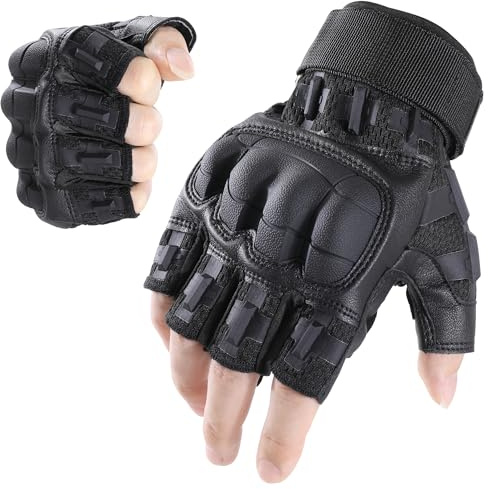 WTACTFUL Fingerless Tactical Gloves for Men Airsoft Paintball Bike Cycling Motorcycle Motorbike Hunting Hiking Work Outdoor Half Finger Gloves Black XL