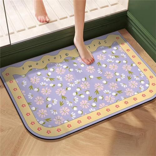Badezimmerteppich, Badematte Rutschfest, Badteppich, Badvorleger, Duschvorleger, Badematten, Teppich Badezimmer, Bathroom Bath Mat, Badezimmer Teppich, Badematte Stein, Bodenmatte, Lila 40x60cm