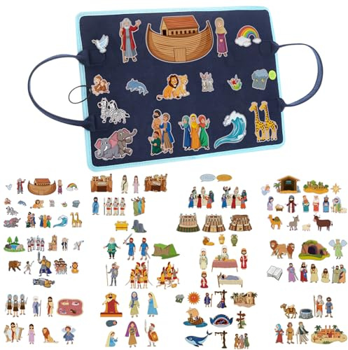 SmoothNovelty 12 Pack Flannel Felt Board Stories Set with a Foldable Board for Preschool Activities Boys Girls(Bible)