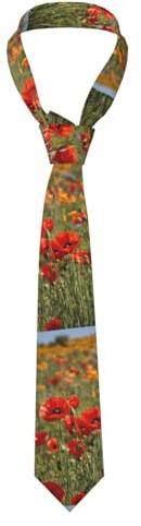 Oudrspo Krawatte für Herren mit Mikrofon und Musiknoten-Aufdruck „Mohnblumen. Tolle Krawatte für Hochzeiten, den Bräutigam, Trauzeugen, Missionen, Tänze, Geschenke.