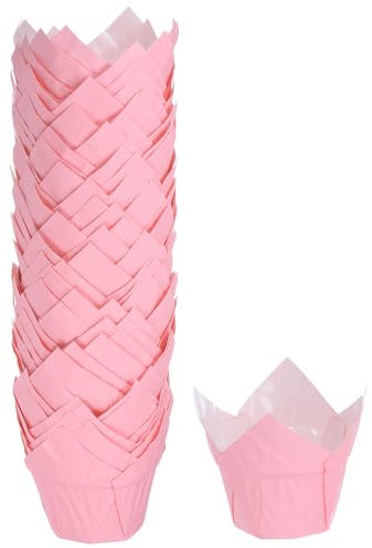QUARKZMAN 50pz Pirottini Forma Tulipano per Cupcake, Pirottini Oleati, Involucri Carta per Cupcake, per Feste, Matrimoni, Compleanni, Rosa