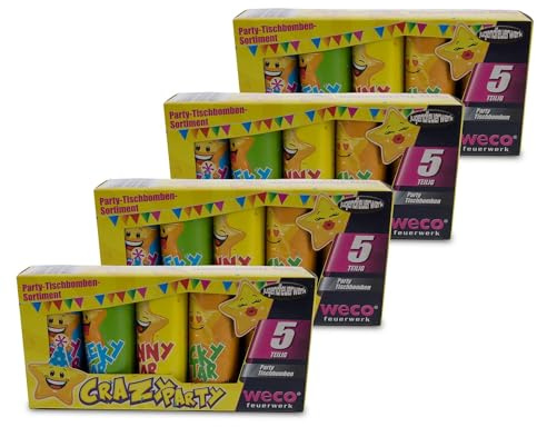 AKTIVHANDEL 20er Set Tischbomben, Ganzjahresfeuerwerk, 4X 5er Pack, inkl. Einkaufschip, Partyzubehör für Geburtstage, Hochzeiten, Feiern, Silvester