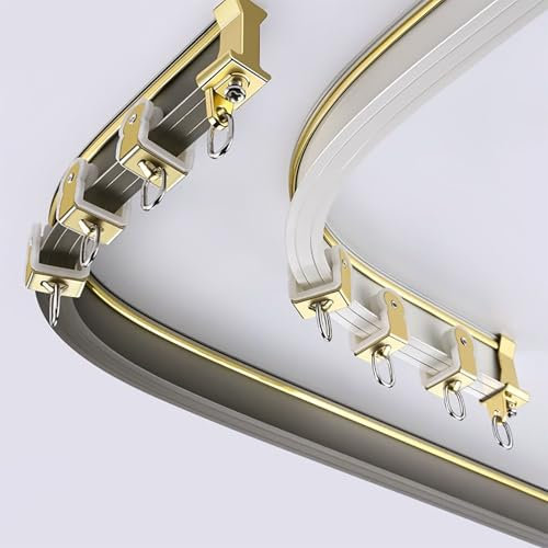 Flexible Gebogene Vorhangschiene, Aluminium Vorhangstange, Wandmontage Gardinenleiste, Einfache DIY-Installation Für Bogen-, L-förmige Und U-förmige Fenster(Champagne Gold,170 mm(5.6ft))