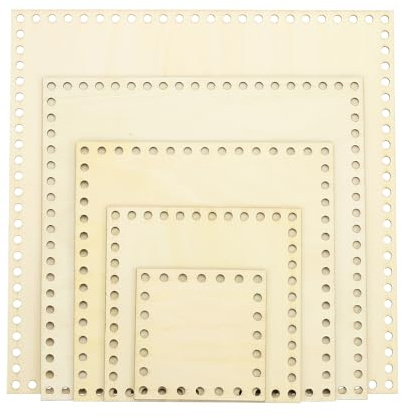 PATIKIL 5 Stück Gehäkelter Korbboden 10cm/15cm/20cm/25cm/30cm Quadratisch | Korb Basis Holz, Häkelkorb Zubehör, zum Häkeln, Holzboden mit Löchern, für DIY Korbflechten Webbedarf Kunsthandwerk
