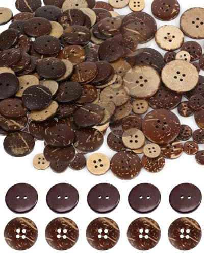 QLEUIFT Holzknöpfe Kokosknöpfe Runde Vintage Knöpfe ​Sortiert Holzknöpfe KinderKnöpfe Natur Holz Knöpfe Angenäht Basteln Knöpfe Gemischt Lochtyp Holzknöpfe für DIY Basteln Nähen Zubehör, 100 Stück