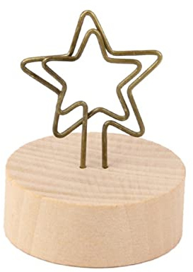 Ciieeo Holz Fotohalter mit Sternform und Metallclip Notizhalter aus Holz und Draht Höhe ca Kugeldurchmesser für Zuhause oder Büro