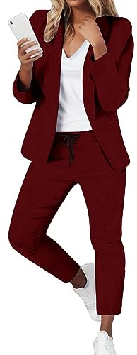 Tailleur Pantalon Femme Chic Ensemble Slim Fit Veste Bureau Travail Décontracté Blazer Costumes Formelle Deux Boutons Elegant 2 Pieces