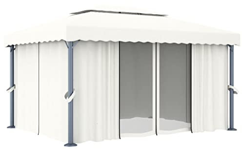 Tent Shelter Weidezelt Vorzelt - Pavillon mit Vorhang 4x3 m Cremeweiß Aluminium für Camping Events Garten Terrasse