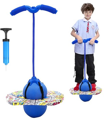 bechoanigel Pogo Stick für Kinder,Pogo Ball mit Griffen,100 kg Tragfähigkeit,Hüpfstange mit Luftpumpe,Pogo Ball für Sport,Gleichgewichtstraining,Abnehmen und Fettverbrennung,Kinder ab 6 Jahre(Blau)