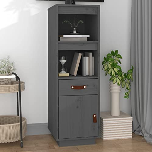 MOBCANT Highboard, Vorratsschrank Barschrank Kaffeebar Kabinettmöbel Geeignet für Korridor Schlafzimmer Küche Wohnbereich Grau 34x40x108,5 cm Massivholz Kiefer
