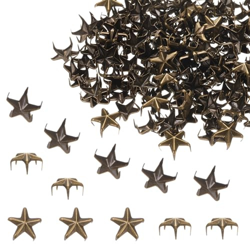 sourcing map Lot de 150 clous en forme d'étoile en métal de 10 mm - 5 griffes - Bronze pressé à la main - Perles punk - Rivets à pointes - Tête de clou pour le bricolage, le cuir, les vêtements, les