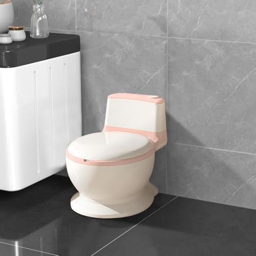 3-in-1 Potty Training WC-Toilette, echter Spülklang, kompaktes Design, Musik und Rollenhalter, perfekter Toilettensitz für Kleinkinder zum Töpfchentraining (Rosa)