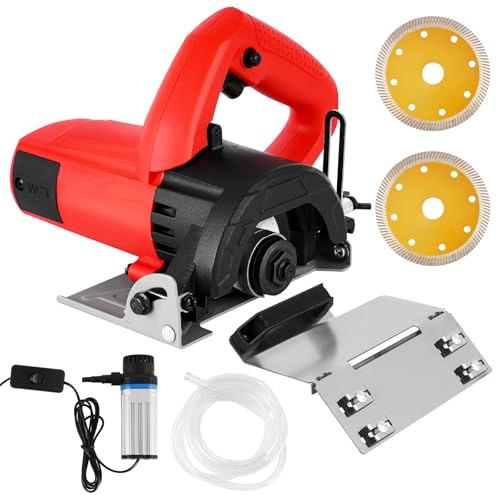 MXBAOHENG Fliesenschneider Elektrisch Nass 2300W Nassfliesenschneider 0-45° fasenwinkel Elektrische Fliesenschneider mit 110 mm Klinge*2 mit abnehmbarer Wasserpumpe für Keramikfliesen, Steinmauerfräse