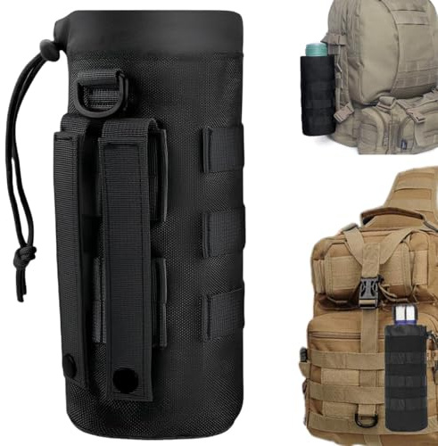 Artspherees Molle Flaskhållare, flaskhållare ryggsäck, hållbar militär drickflaska väska med dragsnöre väska för utomhusvandring, jakt, campingträning, 1000 D nylon, svart, Mode