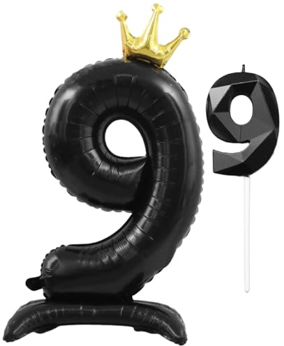 KSBBHDS 1 Pieza del Número 9 Globo Y 1 Pieza De Vela Número 9, Suministros De Fiesta De Cumpleaños, Decoraciones De Pasteles, Arreglo De Escena De Fiesta.