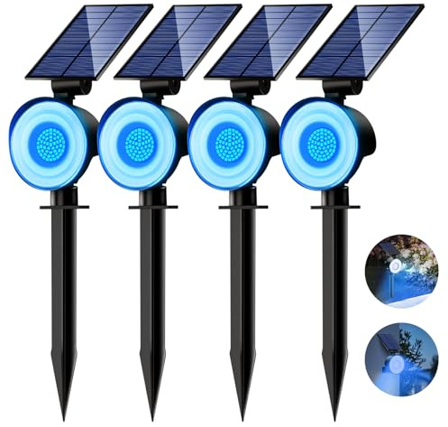 nipify 4 Stück Solarlampen für Außen Garten, 53 LED Blau Solar Strahler Gartenleuchten IP65 Wasserdicht, 3 Helligkeit Solarleuchte Aussenleuchte Wegeleuchten für Draußen Aussen Wege Outdoor