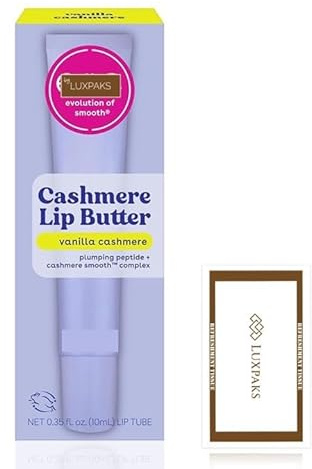 Lip Care Set: E.O.S. Vanilla Cashmere Lip Butter 10.4 ml + LUXPAKS Wipe | Vanilla Cashmere Lip Butter, Peptide Formula, Shea Cocoa & Argan Butters, Natural Matte Finish, LUXPAKS Wipe Included