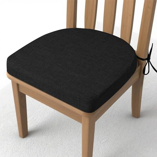 AddGrace Seat Cushions for Dining Chairs 43 * 40 * 5 cm Non-Slip U-Shaped Chair Cushions with Ties Thickened Seat Pads for Kitchen Dining Room(Black,1 Pack)