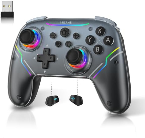 EJGAME Wireless Controller Compatible with Switch/Switch 2/Windows PC/Steam Deck/Android, Switch Pro Controller with Hall Effect Joysticks and Triggers,with USB Bluetooth Adapter for PC (Black)